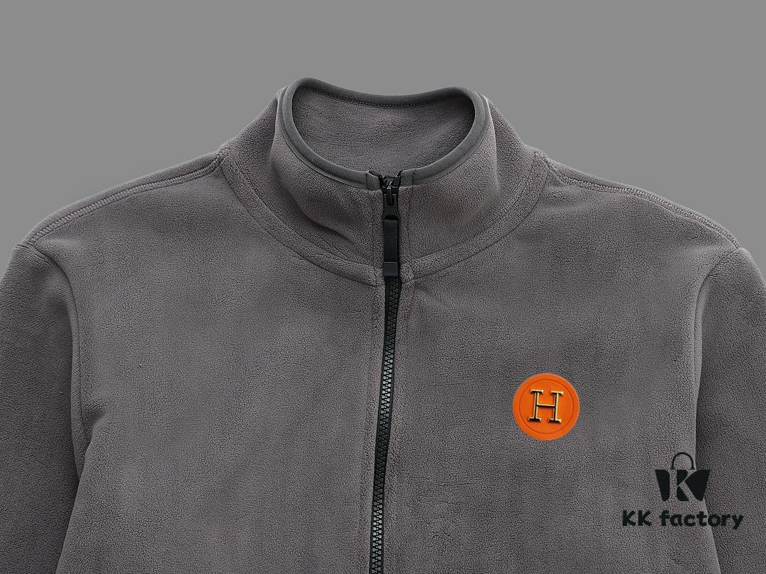 Hermes (Complete Three Labels) 2024 Autumn/Winter Men's Cardigan Crewneck Jacket, Imported Double-Sided Fleece Fabric