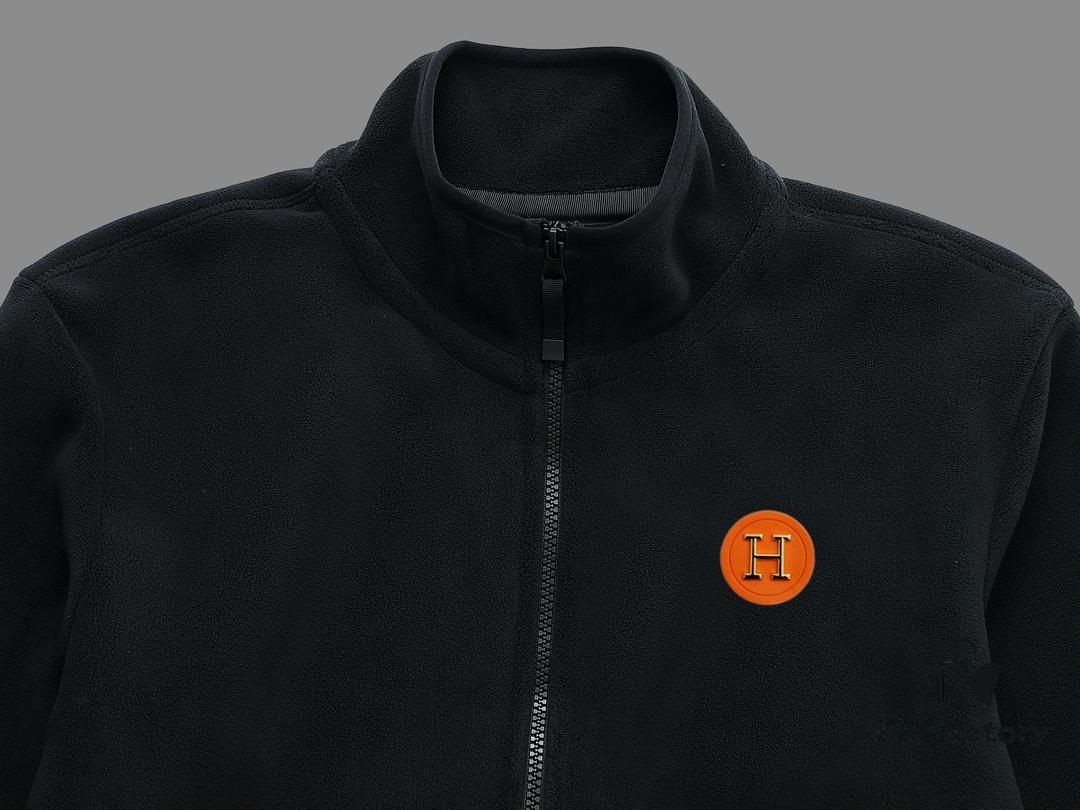 Hermès (Complete Three Labels) 2024 Autumn-Winter Men's Cardigan Crewneck Jacket, Imported Double-Sided Fleece Fabric from Germany