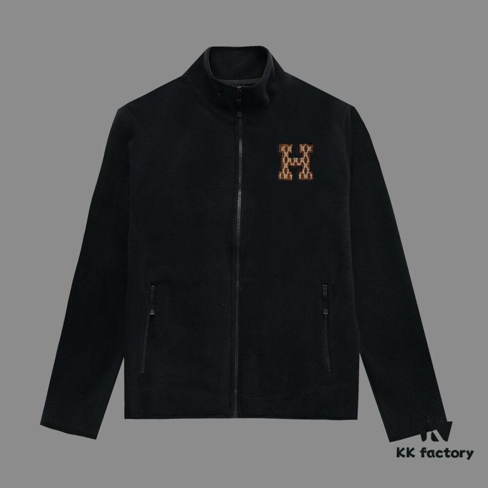 Hermes (Complete Three Labels) 2024 Autumn-Winter Men's Cardigan Crewneck Jacket, Imported Double-Sided Fleece Fabric from Germany