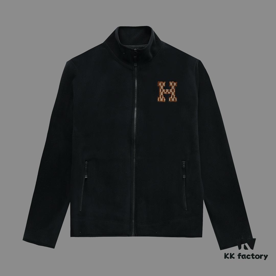 Hermes (Complete Three Labels) 2024 Autumn-Winter Men's Cardigan Crewneck Jacket, Imported Double-Sided Fleece Fabric from Germany