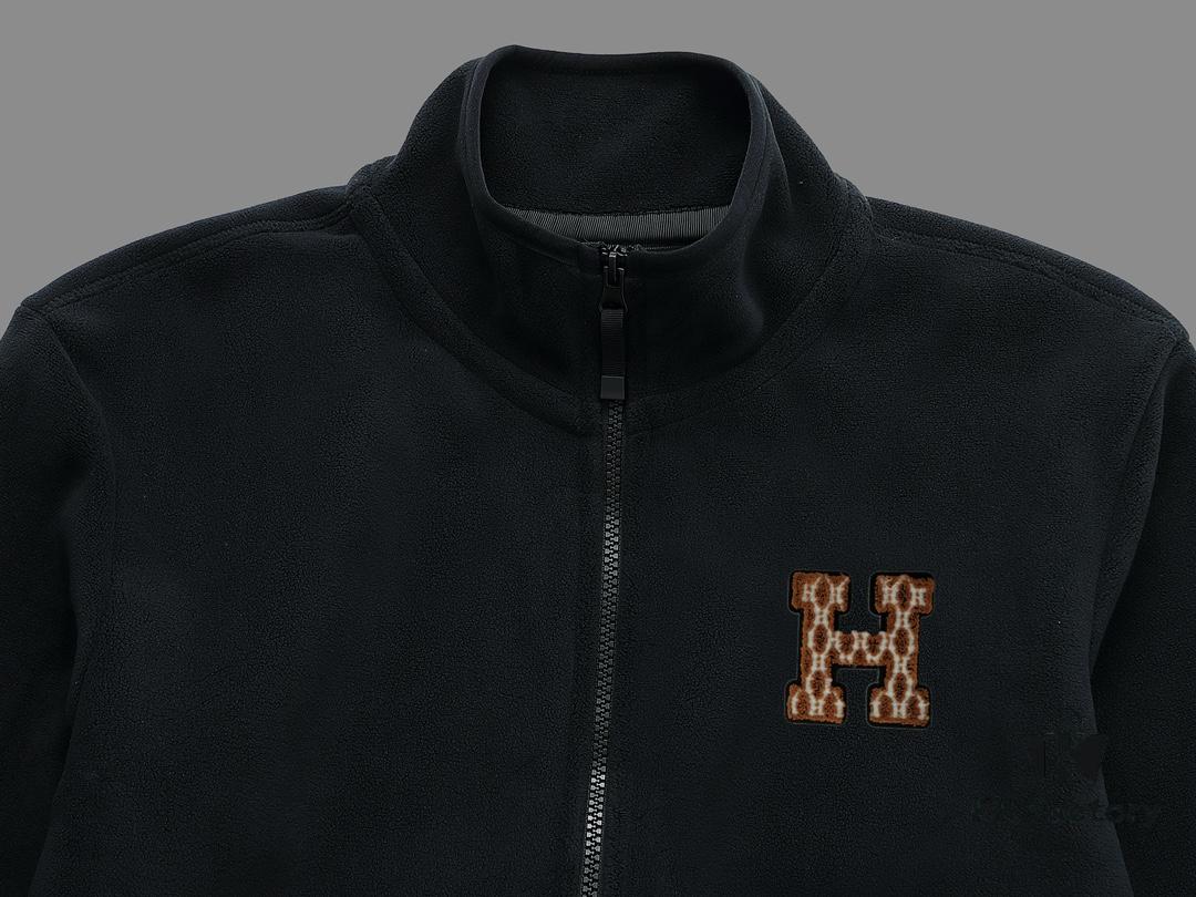 Hermes (Complete Three Labels) 2024 Autumn-Winter Men's Cardigan Crewneck Jacket, Imported Double-Sided Fleece Fabric from Germany