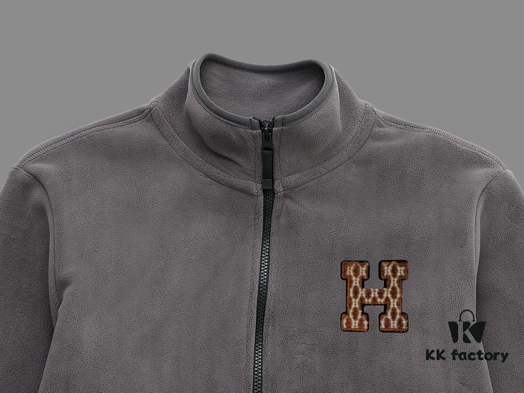 Hermes (Complete Three Labels) 2024 Fall/Winter Men's Cardigan Turtleneck Jacket, Imported Double-Sided Fleece Fabric from Germany