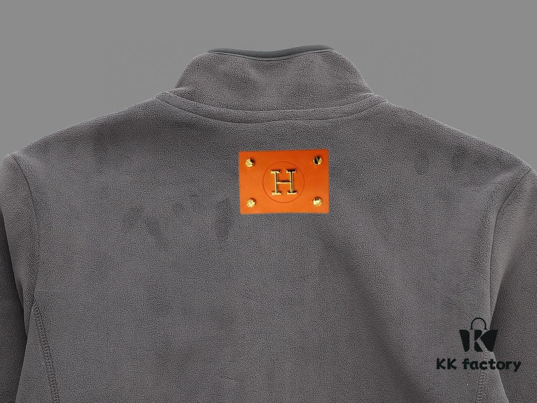 Hermes (Complete Three Labels) 2024 Fall/Winter Men's Cardigan Turtleneck Jacket, Imported Double-Sided Fleece Fabric from Germany