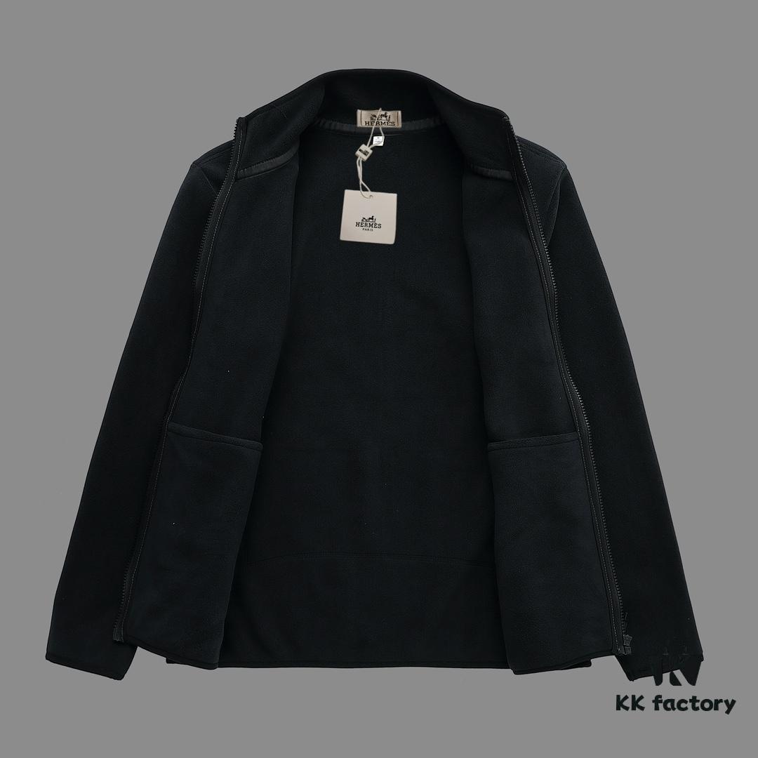 Hermes (Complete Three Labels) 2024 Autumn-Winter Men's Cardigan Turtleneck Jacket Premium Imported Double-Sided Fleece from Germany