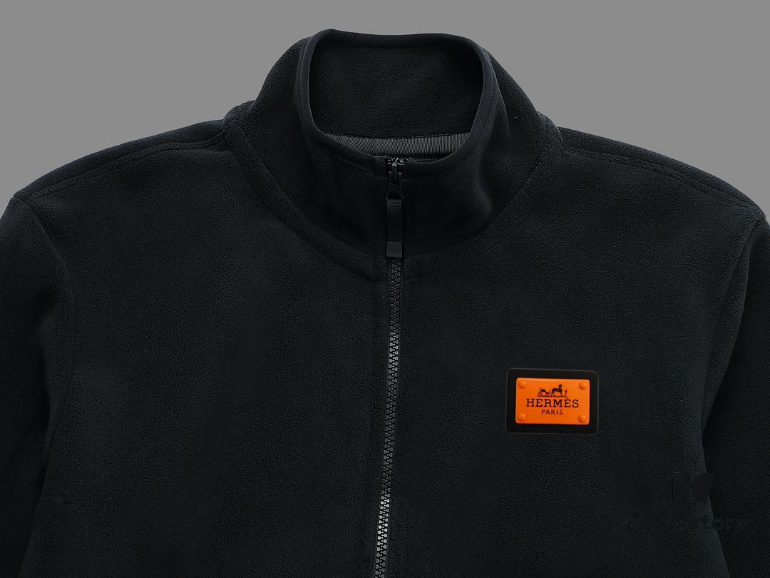 Hermes (Complete Three Labels) 2024 Autumn/Winter Men's Cardigan Turtleneck Jacket, Imported Double-Sided Fleece Fabric