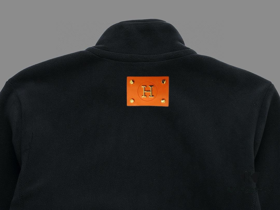Hermes (Complete Three Labels) 2024 Autumn/Winter Men's Cardigan Turtleneck Jacket, Imported Double-Sided Fleece Fabric