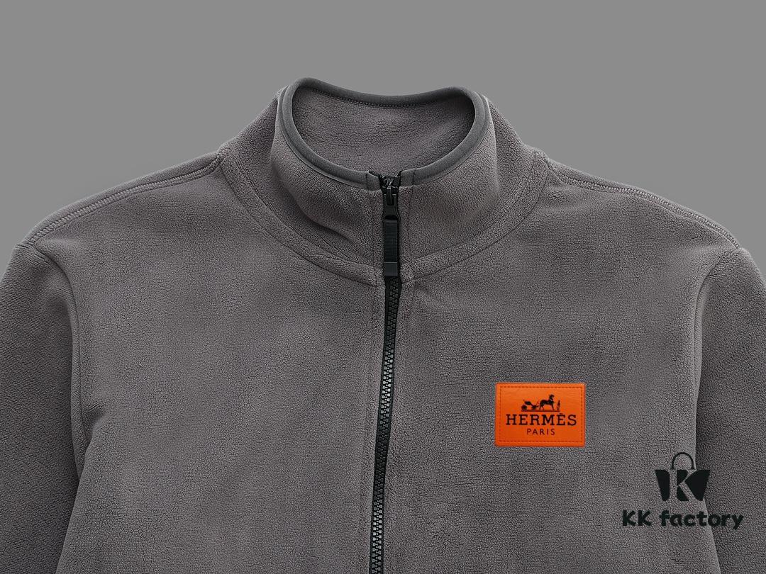 Hermès (Complete Three Labels) 2024 Fall/Winter Men's Cardigan Crewneck Jacket Imported Double-Sided Fleece Fabric from Germany