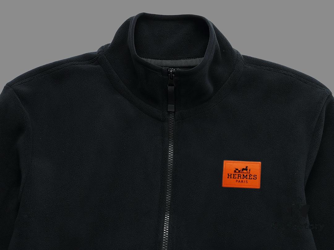 Hermes (Complete Three Labels) 2024 Autumn-Winter Men's Cardigan Turtleneck Jacket, Imported Double-Sided Fleece Fabric