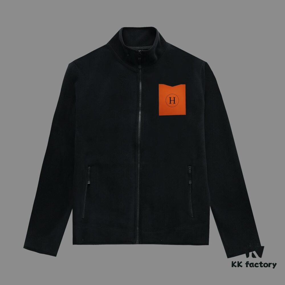 Hermes (Complete Three Labels) 2024 Autumn-Winter Men's Cardigan Crewneck Jacket, Imported Double-Sided Fleece Fabric from Germany