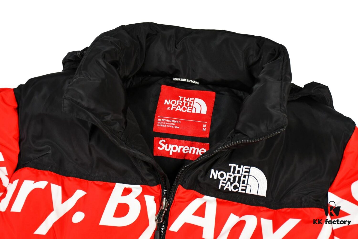 Supreme x The North Face TNF 15FW By Any Means Collaboration Down Jacket (Full Alignment Letters) with Hidden Hood