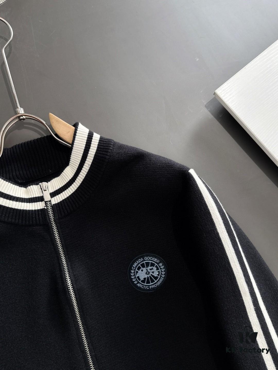 Canada Goose 2024 Autumn-Winter New Lapel Cardigan Sweater, Premium Wool Blend Knitwear with Embroidered Logo, Fashionable Tailored Fit