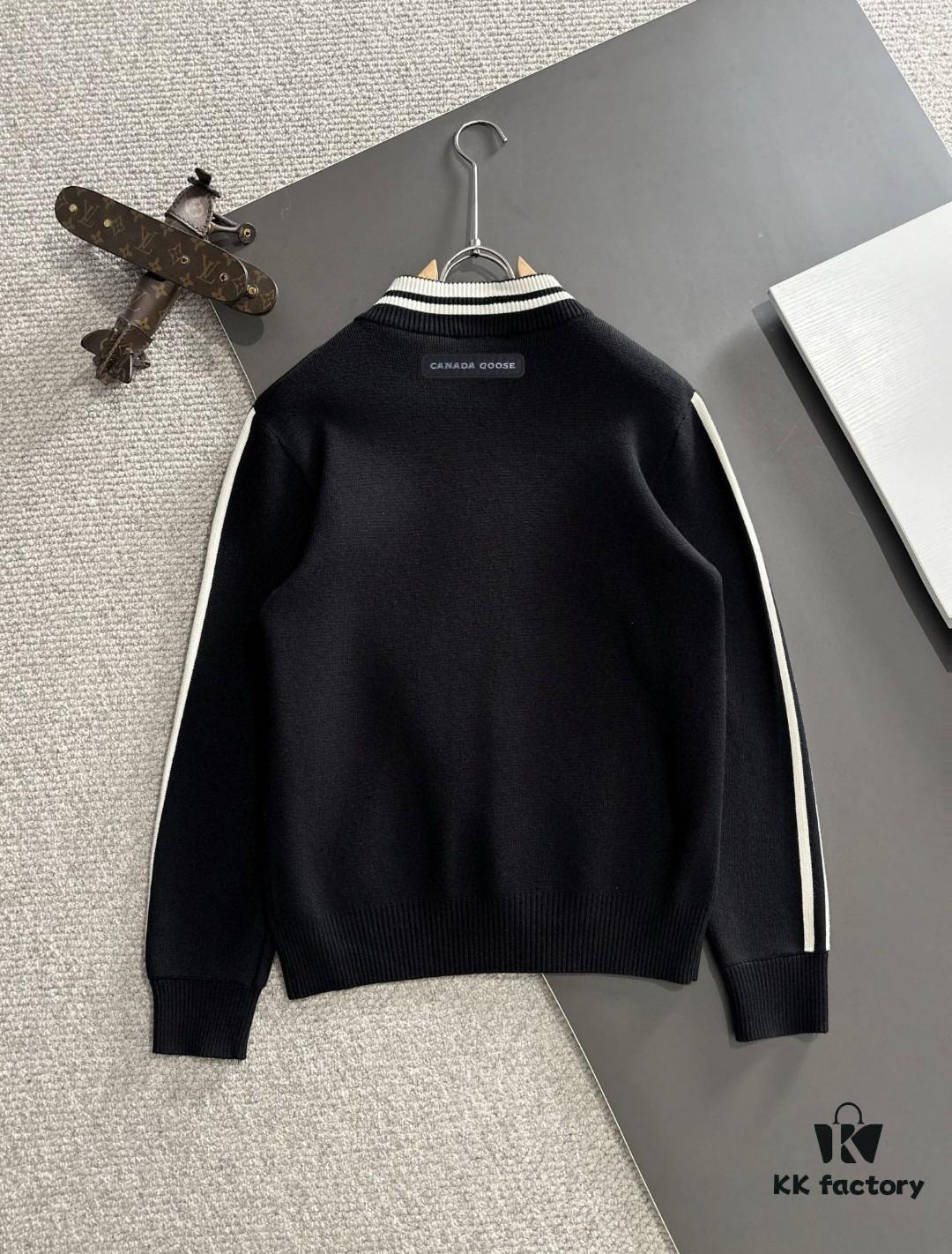 Canada Goose 2024 Autumn-Winter New Lapel Cardigan Sweater, Premium Wool Blend Knitwear with Embroidered Logo, Fashionable Tailored Fit