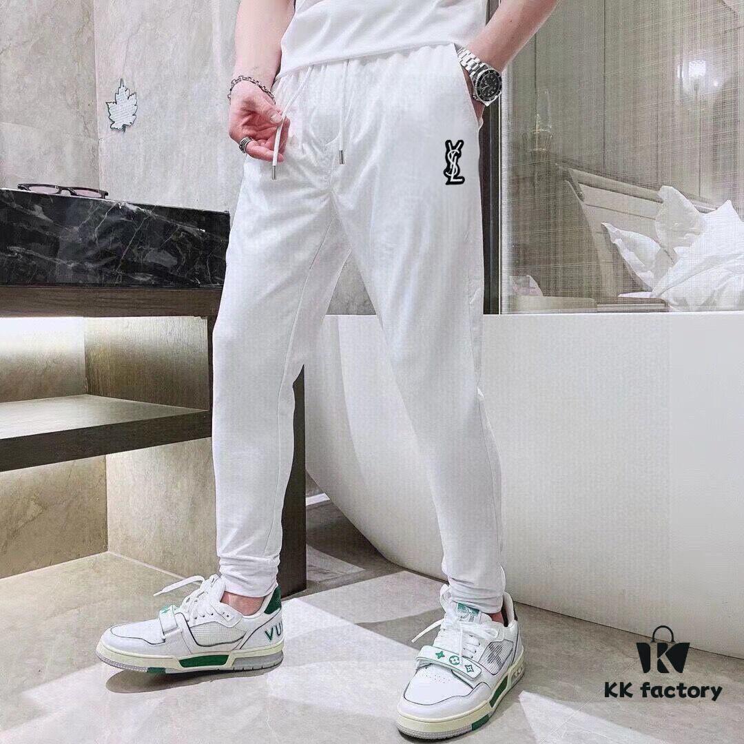 YSL Saint Laurent Men's Double Mercerized High-Quality Cotton Summer Suit Set, Imported Premium Fabric, Fashion Trend Style, Versatile and Elegant Design