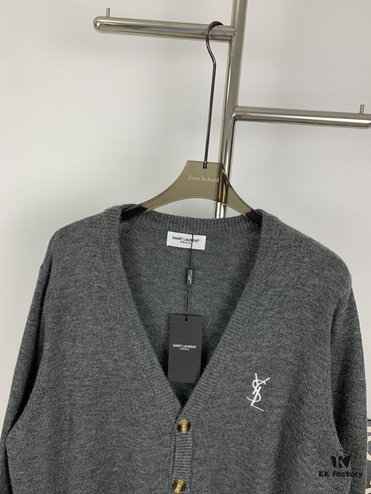 New YSL Saint Laurent 24SS V-Neck Long-Sleeve Knit Shirt Unisex