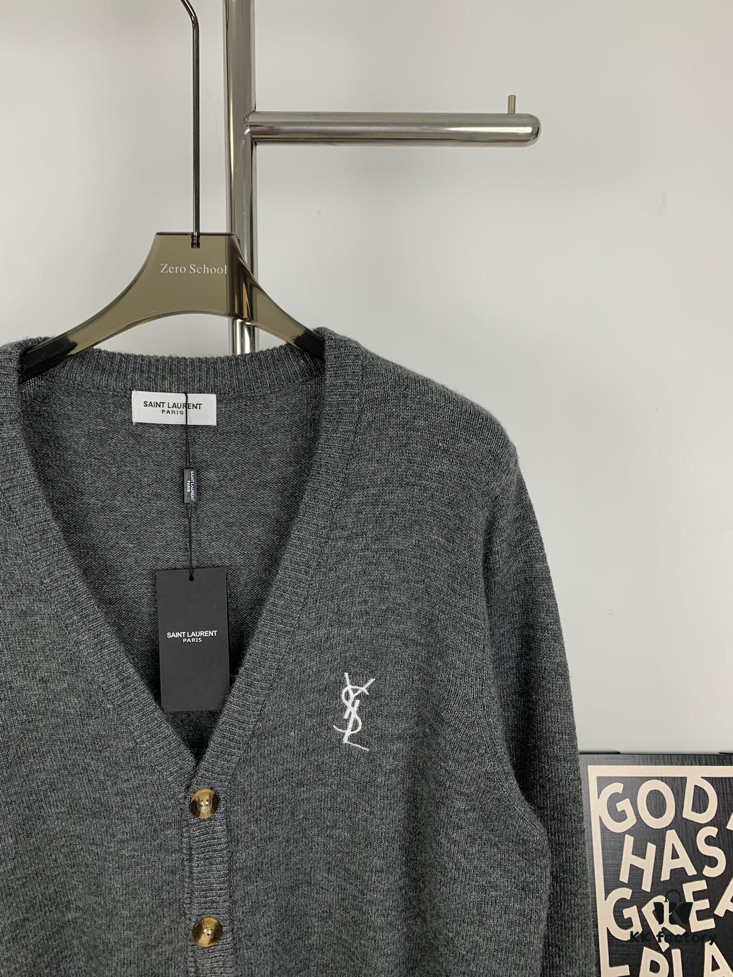 New YSL Saint Laurent 24SS V-Neck Long-Sleeve Knit Shirt Unisex