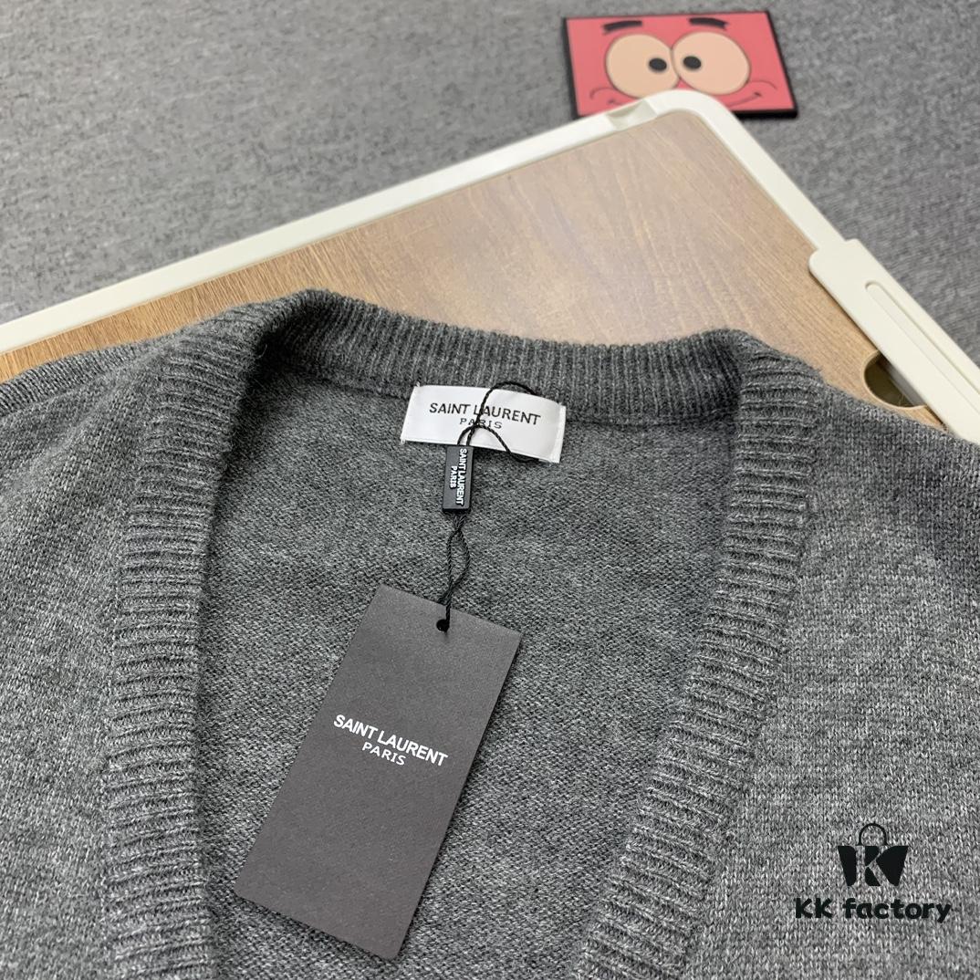 New YSL Saint Laurent 24SS V-Neck Long-Sleeve Knit Shirt Unisex