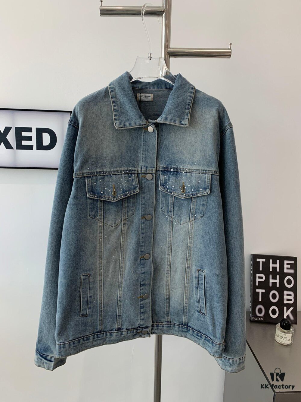 New Saint Laurent YSL Star Sequin Embroidery Distressed Rhinestone Denim Jacket for Men and Women