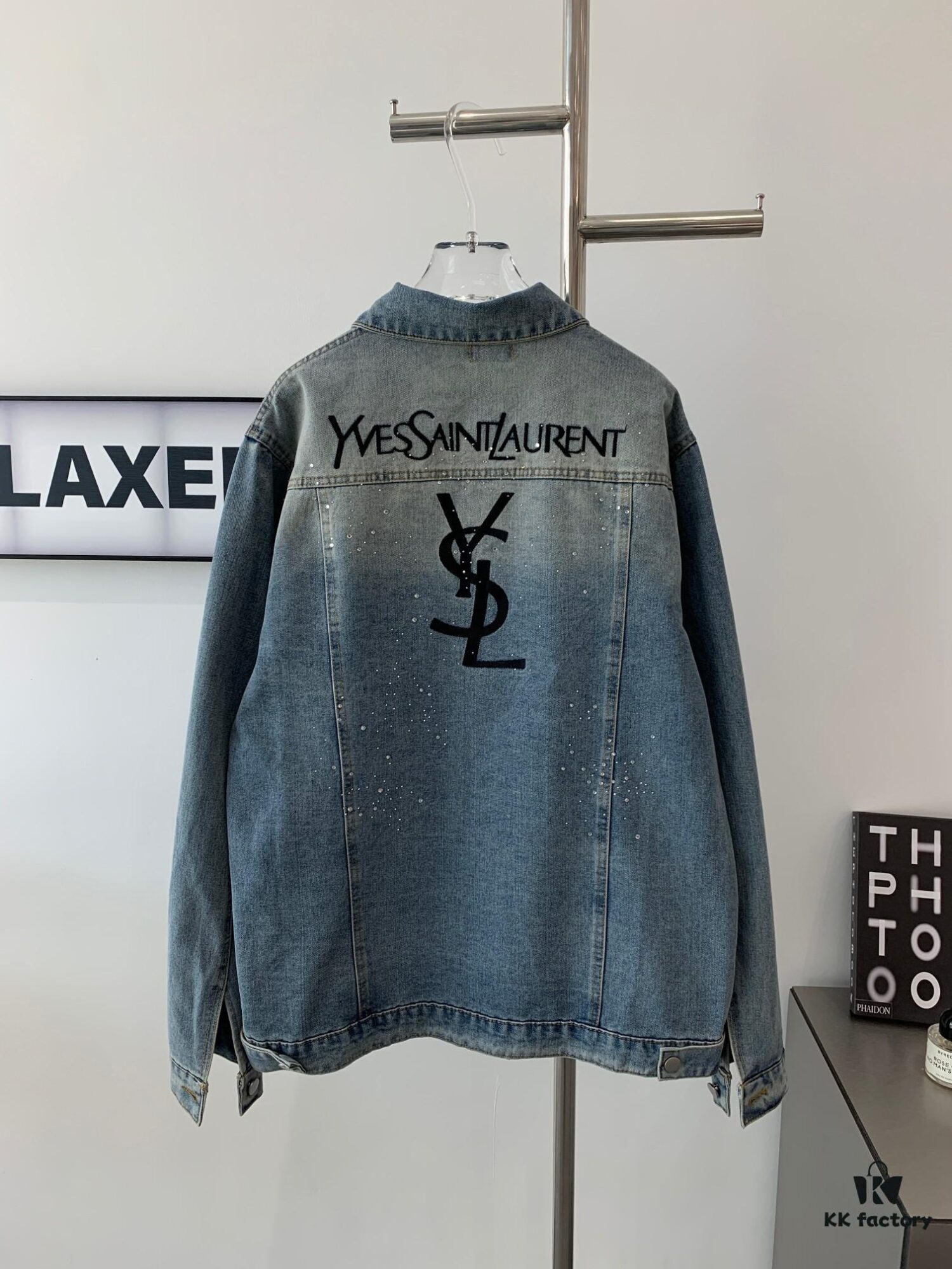 New Saint Laurent YSL Star Sequin Embroidery Distressed Rhinestone Denim Jacket for Men and Women