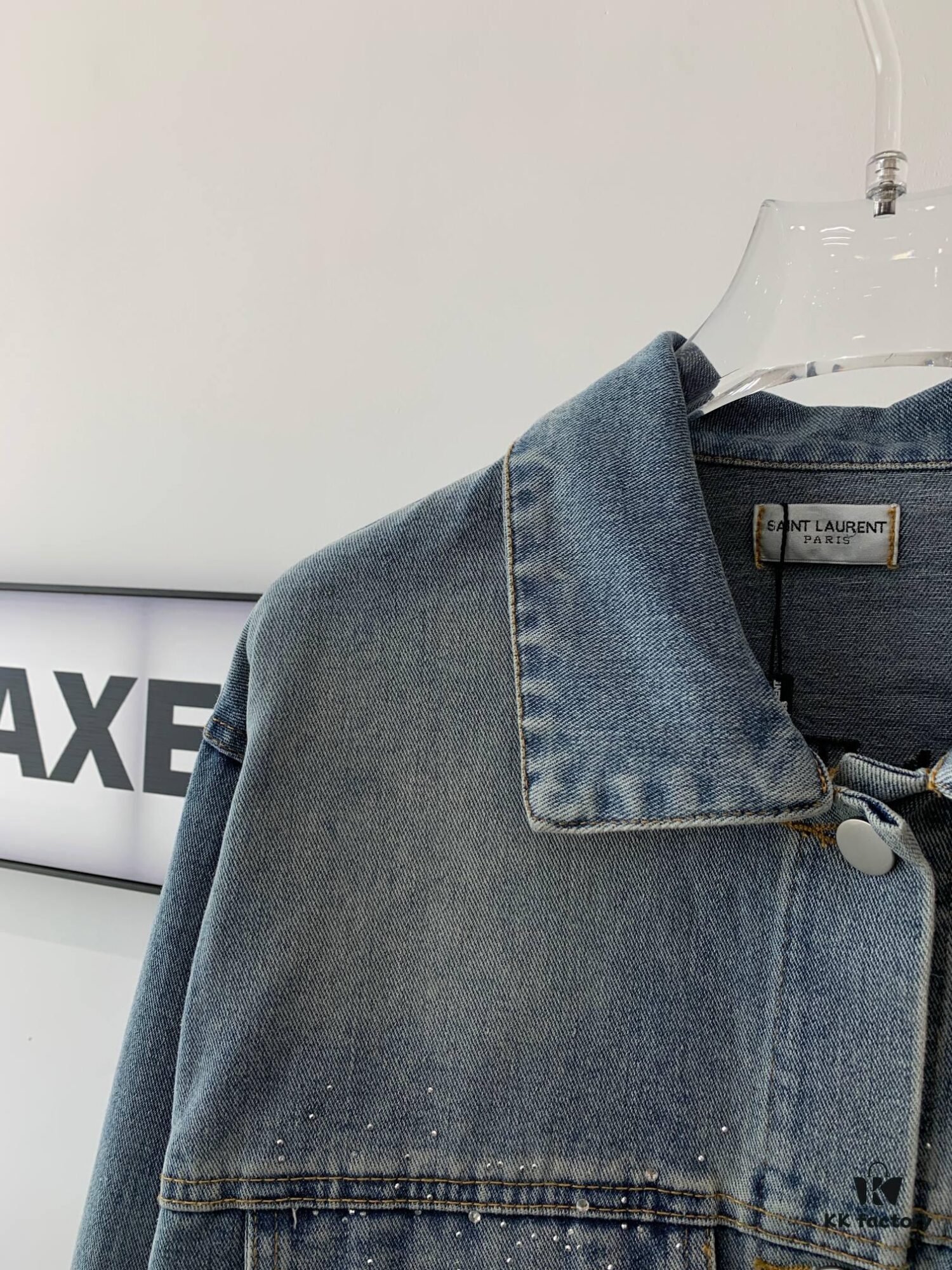 New Saint Laurent YSL Star Sequin Embroidery Distressed Rhinestone Denim Jacket for Men and Women