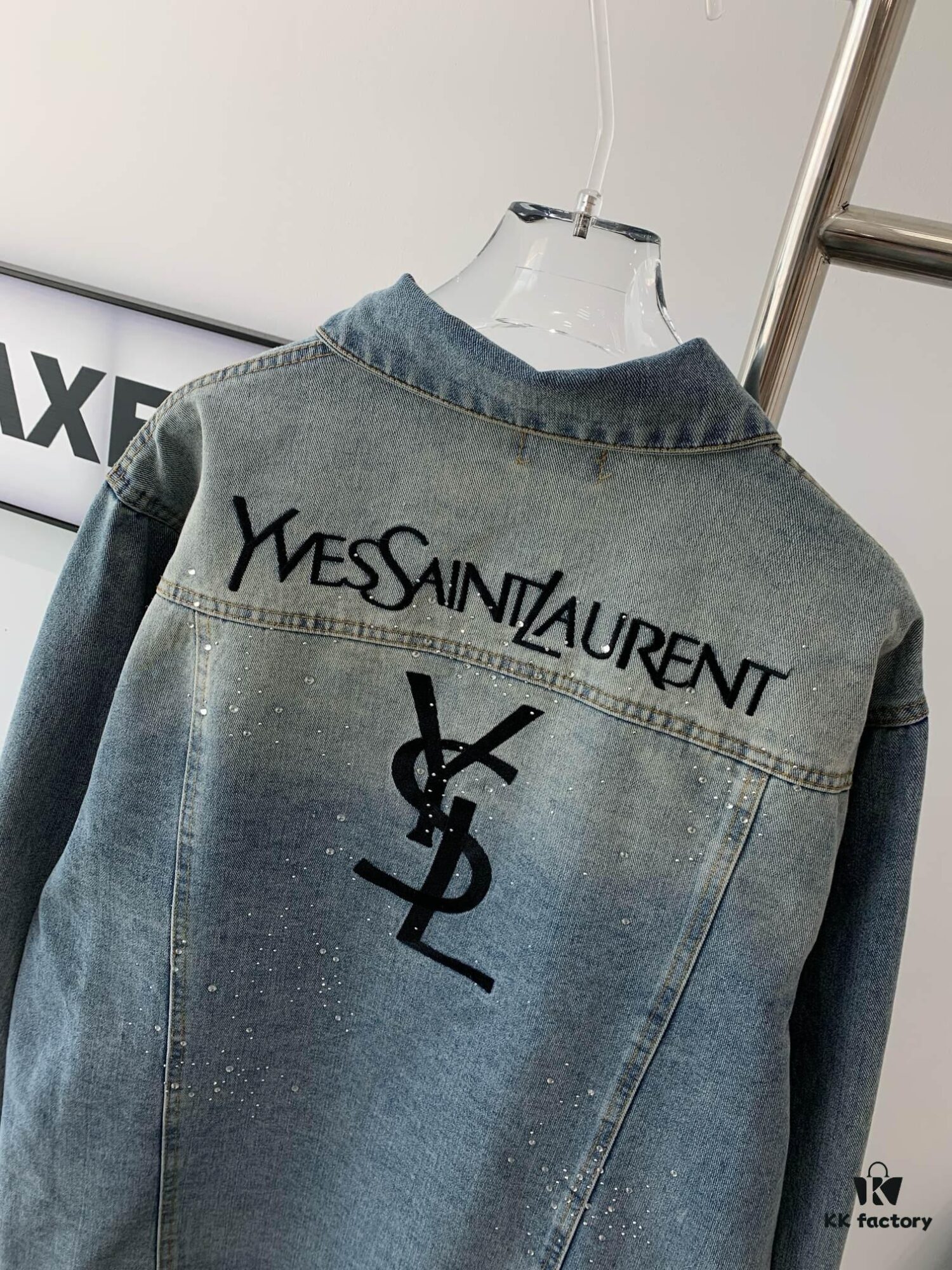 New Saint Laurent YSL Star Sequin Embroidery Distressed Rhinestone Denim Jacket for Men and Women