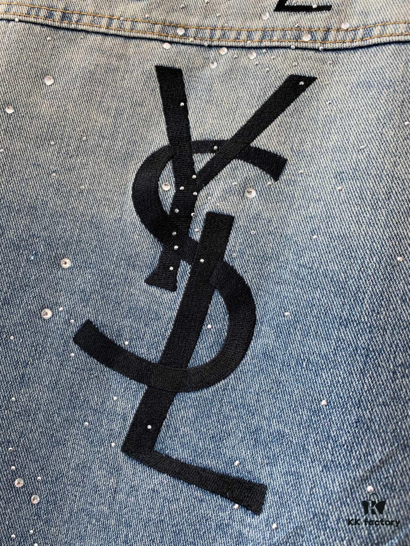 New Saint Laurent YSL Star Sequin Embroidery Distressed Rhinestone Denim Jacket for Men and Women