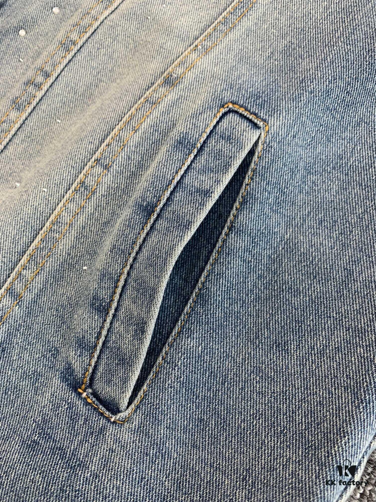 New Saint Laurent YSL Star Sequin Embroidery Distressed Rhinestone Denim Jacket for Men and Women