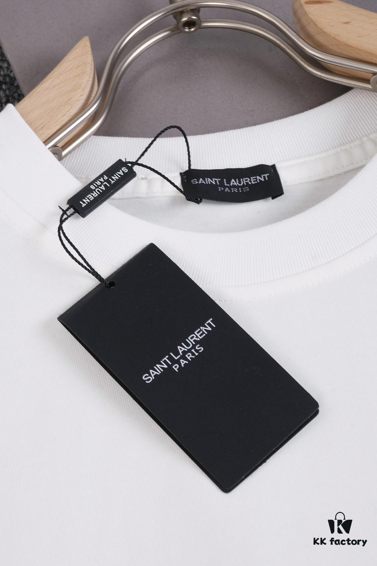 New Arrival 25S Saint Laurent Embossed Logo T-Shirt, Premium Washed Cotton Fabric, Soft and Comfortable Unisex Streetwear
