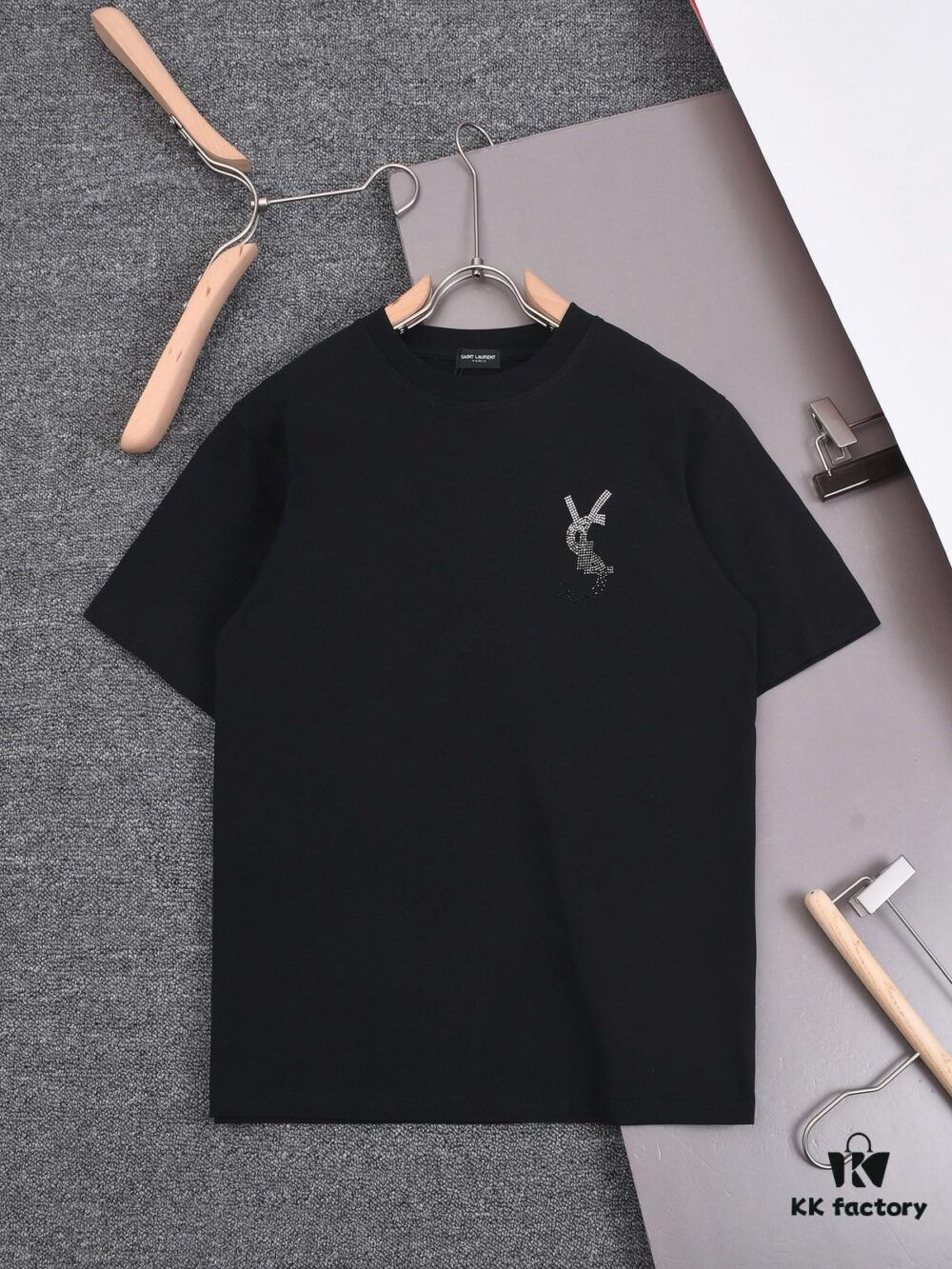 New Arrival 25S Saint Laurent Rhinestone T-Shirt, Heavyweight Cotton Washed Fabric, Unisex Loose Fit Fashion Tee