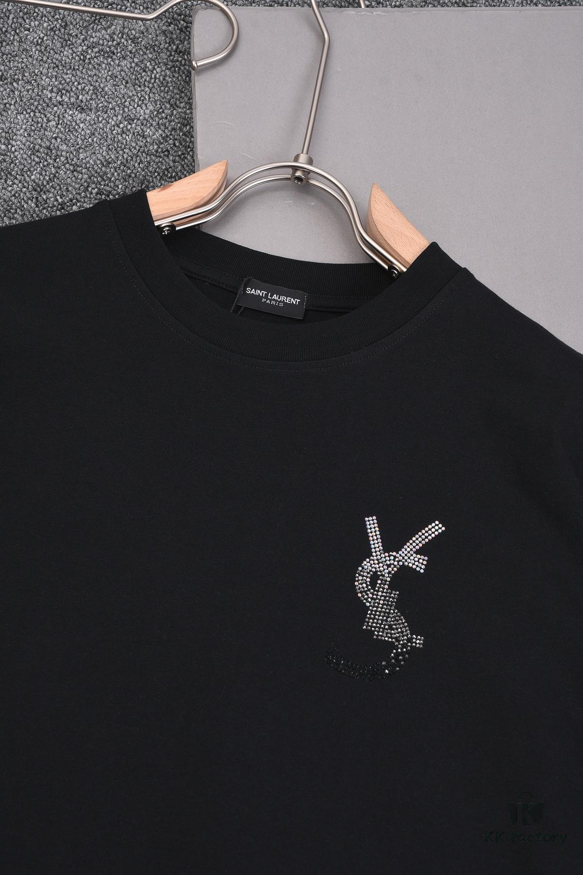New Arrival 25S Saint Laurent Rhinestone T-Shirt, Heavyweight Cotton Washed Fabric, Unisex Loose Fit Fashion Tee