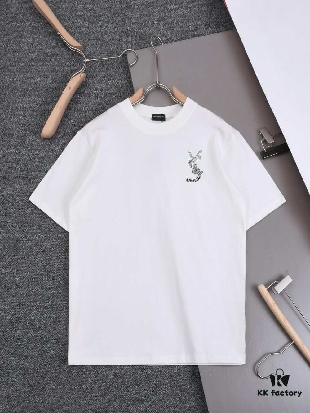 New Arrival 25S Saint Laurent Rhinestone T-Shirt, Heavyweight Washed Cotton Unisex Tee