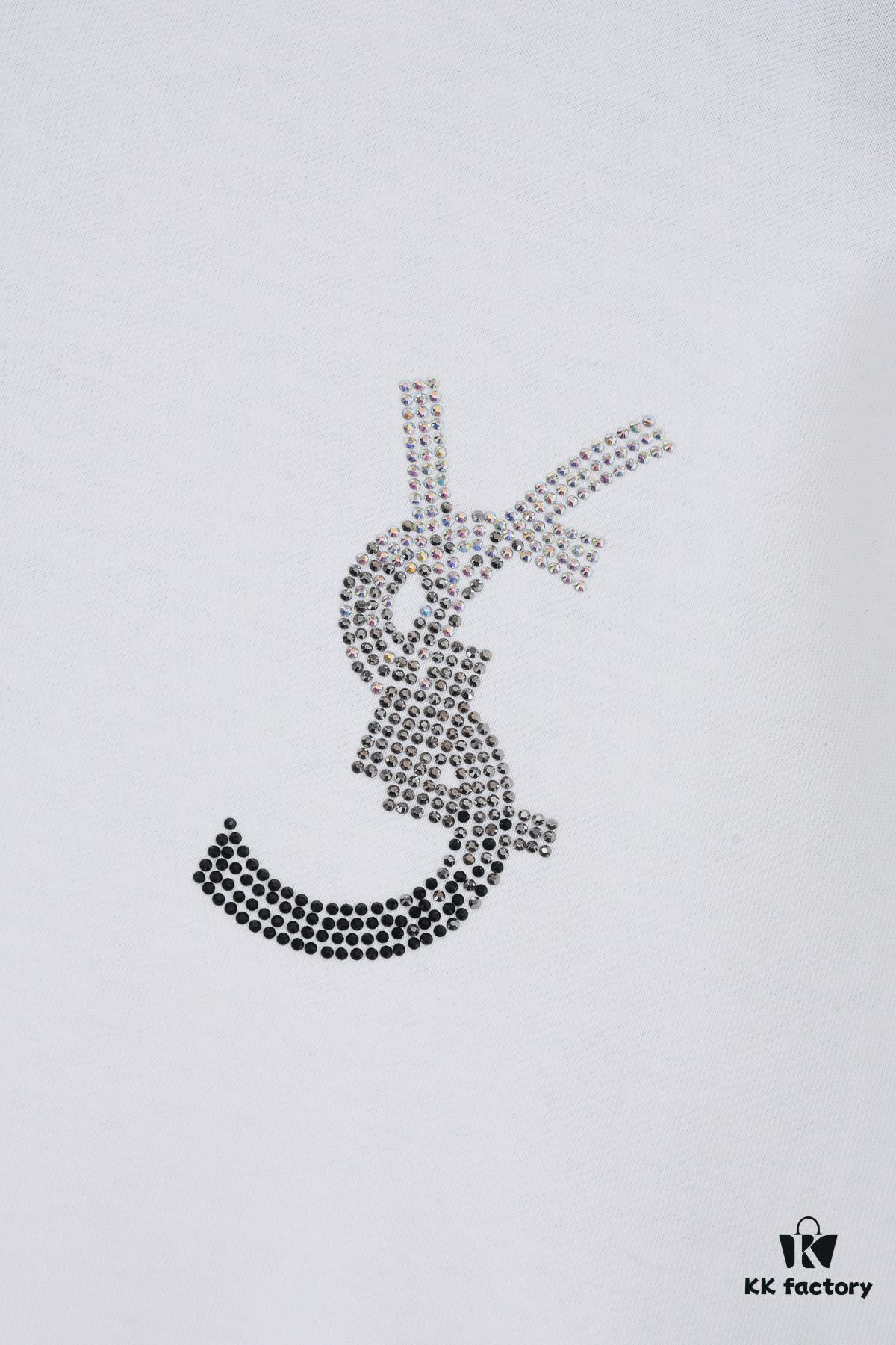 New Arrival 25S Saint Laurent Rhinestone T-Shirt, Heavyweight Washed Cotton Unisex Tee