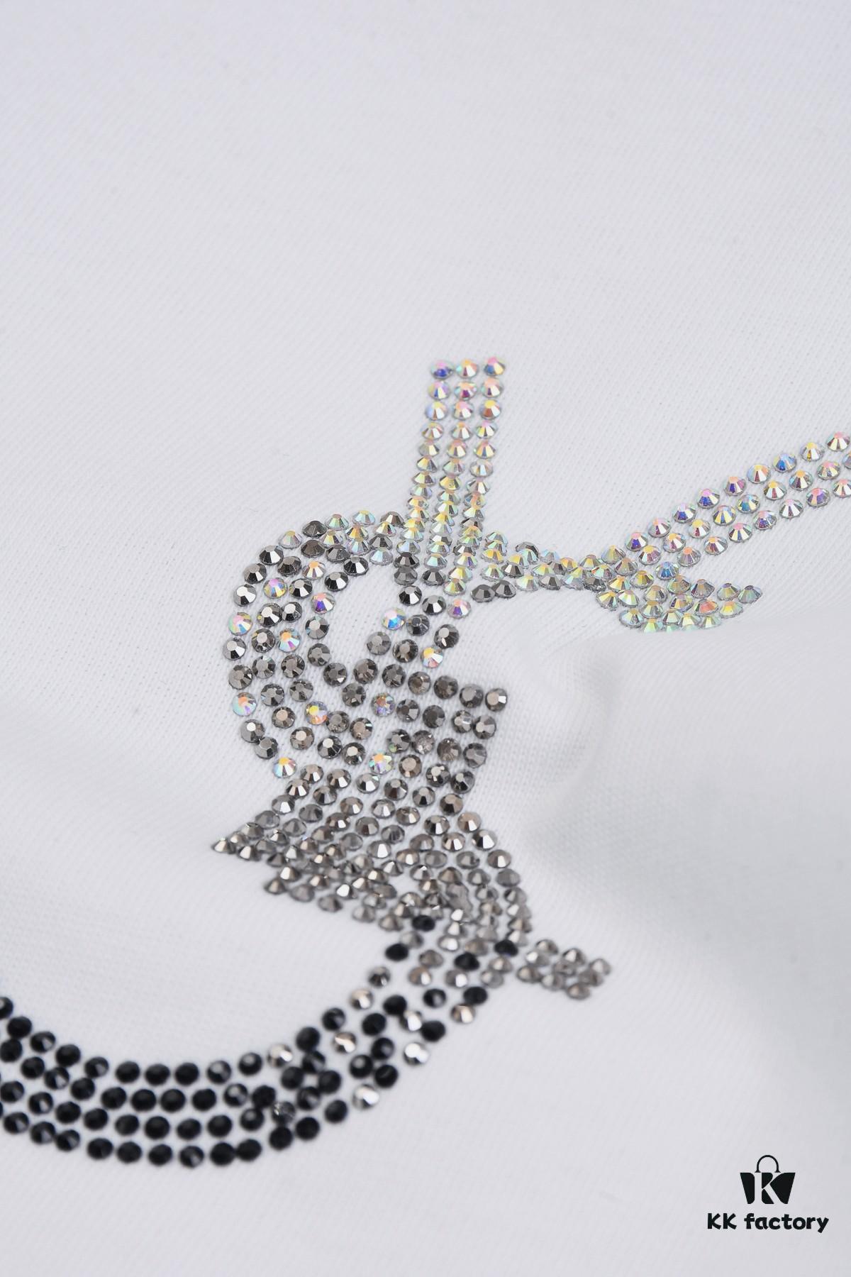 New Arrival 25S Saint Laurent Rhinestone T-Shirt, Heavyweight Washed Cotton Unisex Tee