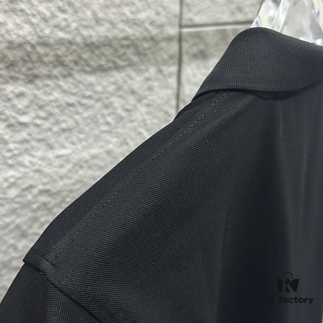 YSL Saint Laurent Short-Sleeve Polo Shirt 2025 Spring/Summer New Arrival Minimalist Letter Embroidery Beaded Fabric Unisex Stand-Collar Polo