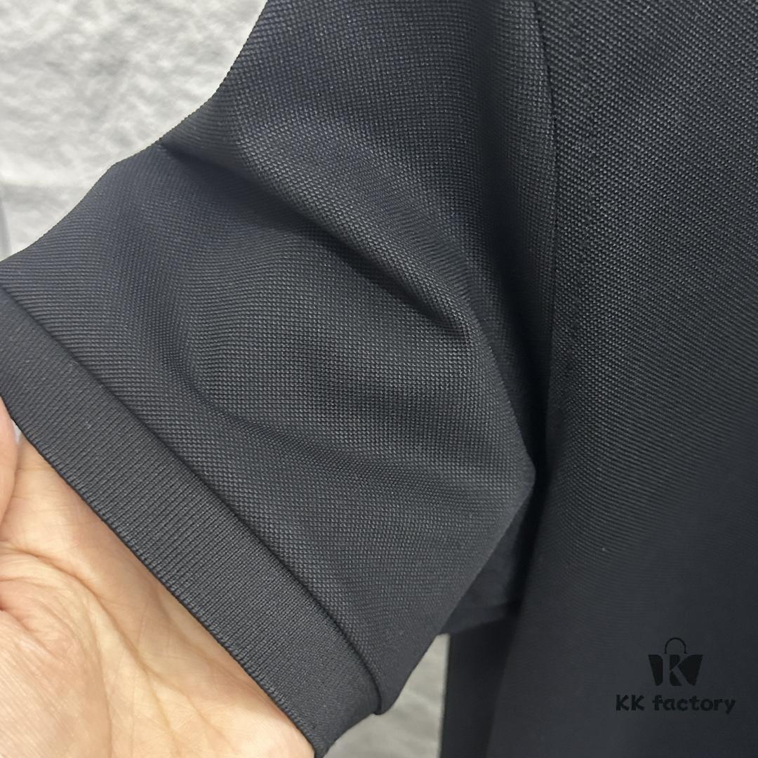 YSL Saint Laurent Short-Sleeve Polo Shirt 2025 Spring/Summer New Arrival Minimalist Letter Embroidery Beaded Fabric Unisex Stand-Collar Polo