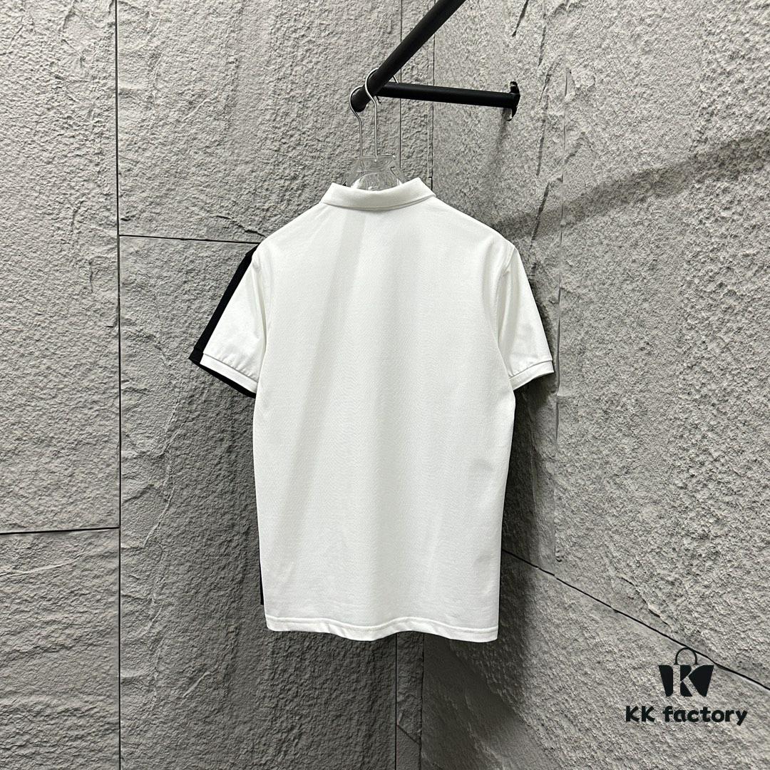 YSL Saint Laurent Short-Sleeve Polo Shirt 2025 Spring/Summer New Arrival Minimalist Letter Embroidery Beaded Fabric Unisex Polo Collar