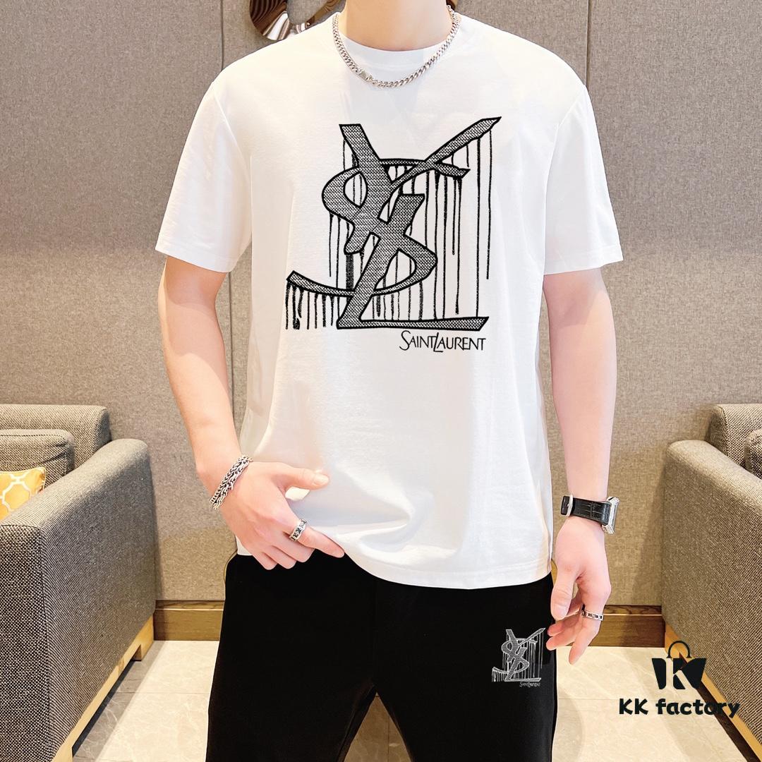 YSL Saint Laurent 2025 New Men's Short Sleeve T-Shirt and Shorts Set! Official Website Synchronized Sales! High-End Version on Market! Exquisitely Soft and Smooth Texture for Ultimate Comfort! Excellent Three-Dimensional Tailoring and Silhouette!