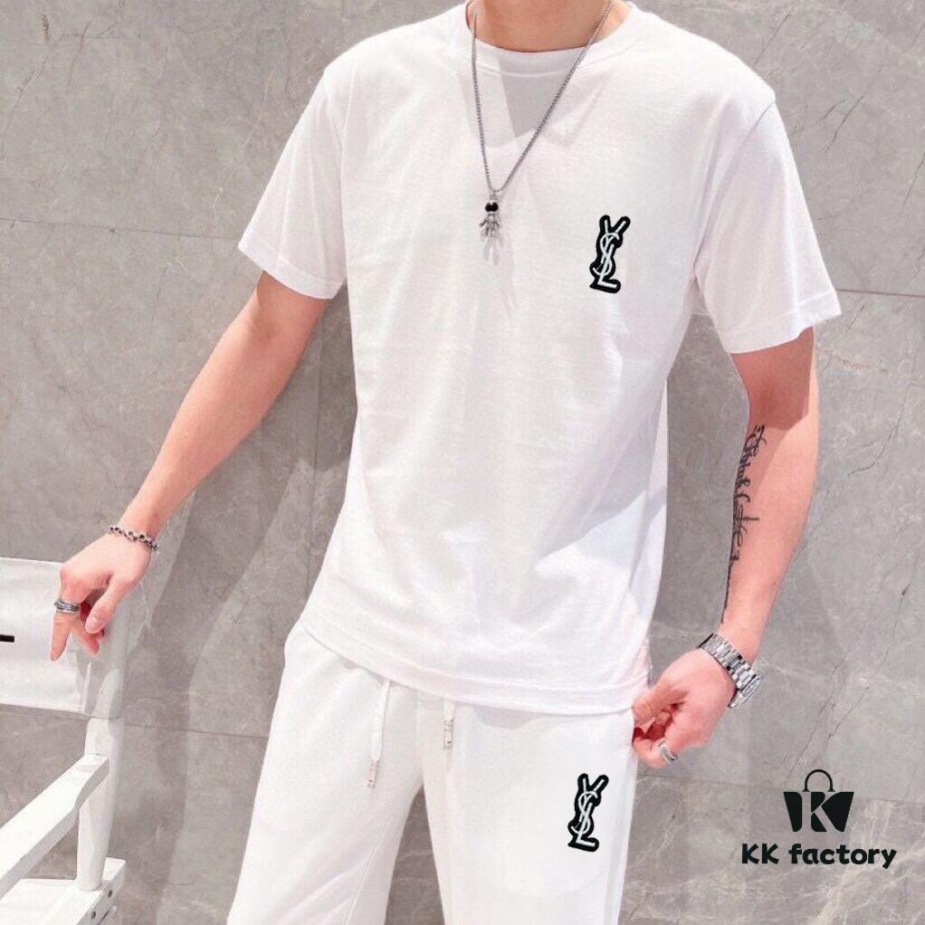 YSL Saint Laurent (Perfect for Plus-Size) 2025 Official Website Same Style, World-Famous Luxury Brand, Men's Summer High-Quality Double-Mercerized Cotton Set, Imported Original Fabric, Trendy Fashion Item of the Season, Versatile Bestseller, Simple and Elegant Design with Precision Craftsmanship to Keep You at the Pinnacle of Style