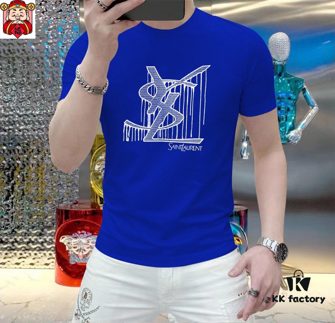 YSL Saint Laurent Men's Casual Short-Sleeve T-Shirt, 2025 Spring/Summer New Arrival, Premium Logo Craftsmanship, High-End Silky Cotton Fabric, Stylish and Versatile Design