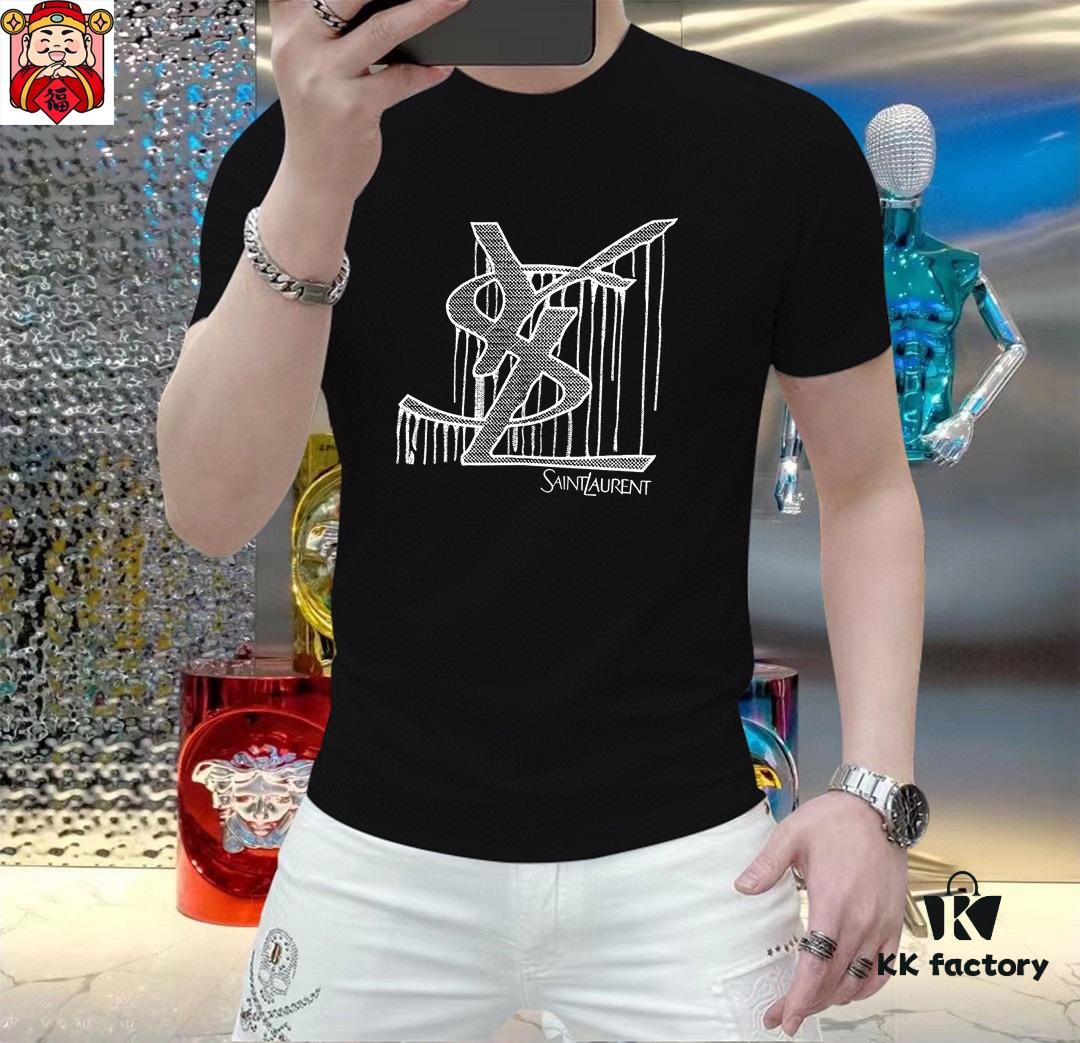 YSL Saint Laurent Men's Casual Short-Sleeve T-Shirt, 2025 Spring/Summer New Arrival, Premium Logo Craftsmanship, High-End Silky Cotton Fabric, Stylish and Versatile Design