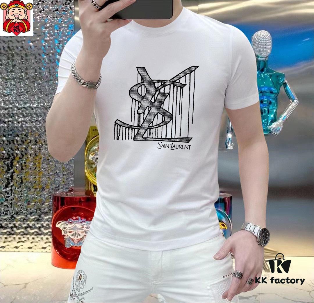 YSL Saint Laurent Men's Casual Short-Sleeve T-Shirt, 2025 Spring/Summer New Arrival, Premium Logo Craftsmanship, High-End Silky Cotton Fabric, Stylish and Versatile Design