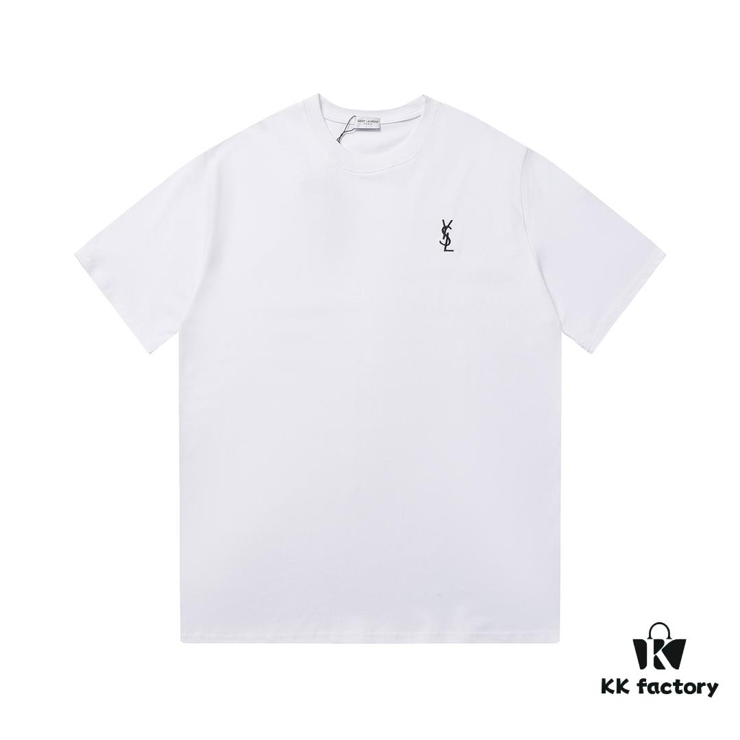 YSL / Saint Laurent Classic Small Logo Embroidered Jacquard Short Sleeve