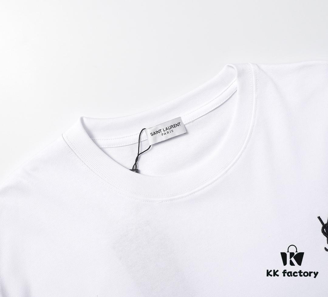 YSL / Saint Laurent Classic Small Logo Embroidered Jacquard Short Sleeve