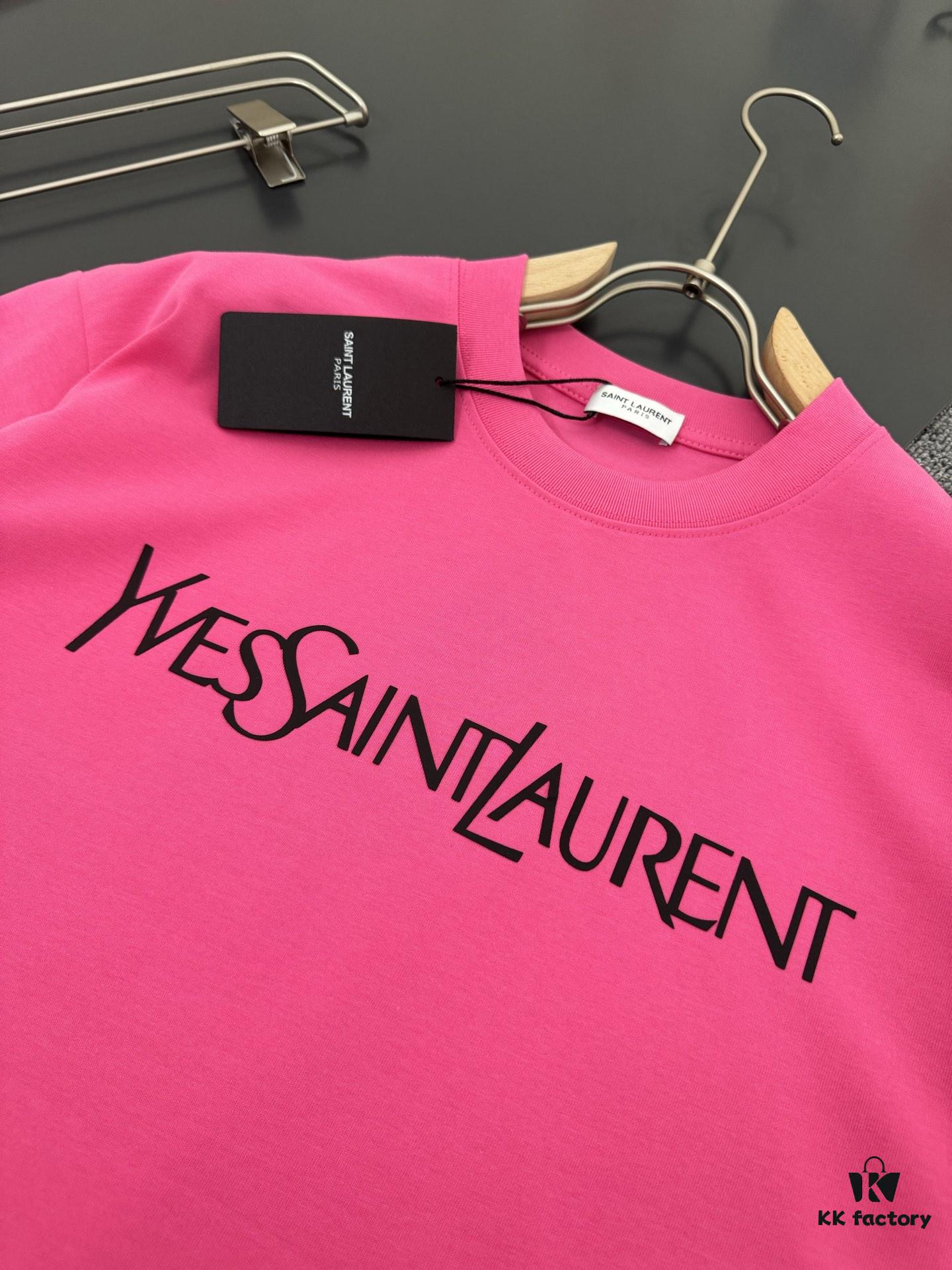 Yves Saint Laurent *YSL* Saint Laurent 320g Heavyweight Pure Cotton T-Shirt, Thick and Breathable Loose Fit, Logo Print Design, Spring and Summer New Round Neck Fashion Short Sleeve Tee