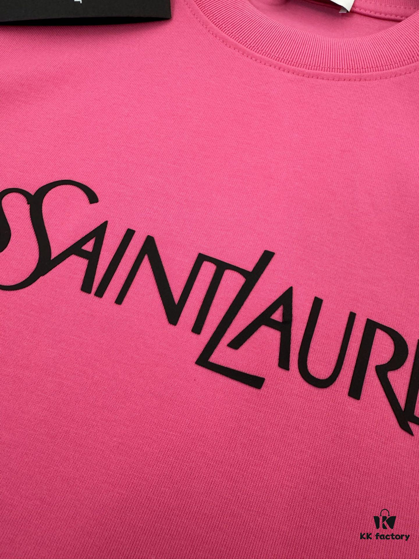 Yves Saint Laurent *YSL* Saint Laurent 320g Heavyweight Pure Cotton T-Shirt, Thick and Breathable Loose Fit, Logo Print Design, Spring and Summer New Round Neck Fashion Short Sleeve Tee