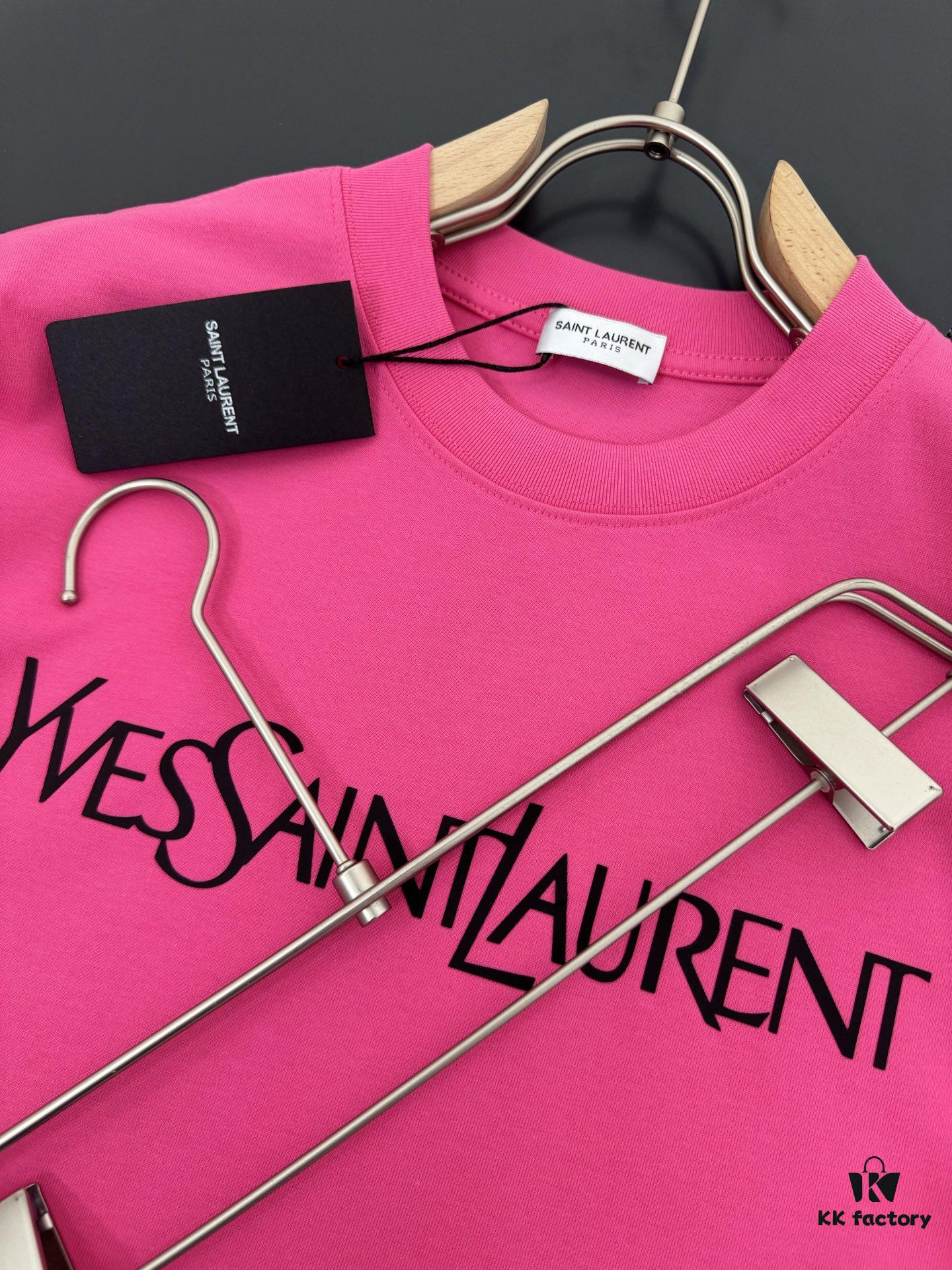 Yves Saint Laurent *YSL* Saint Laurent 320g Heavyweight Pure Cotton T-Shirt, Thick and Breathable Loose Fit, Logo Print Design, Spring and Summer New Round Neck Fashion Short Sleeve Tee