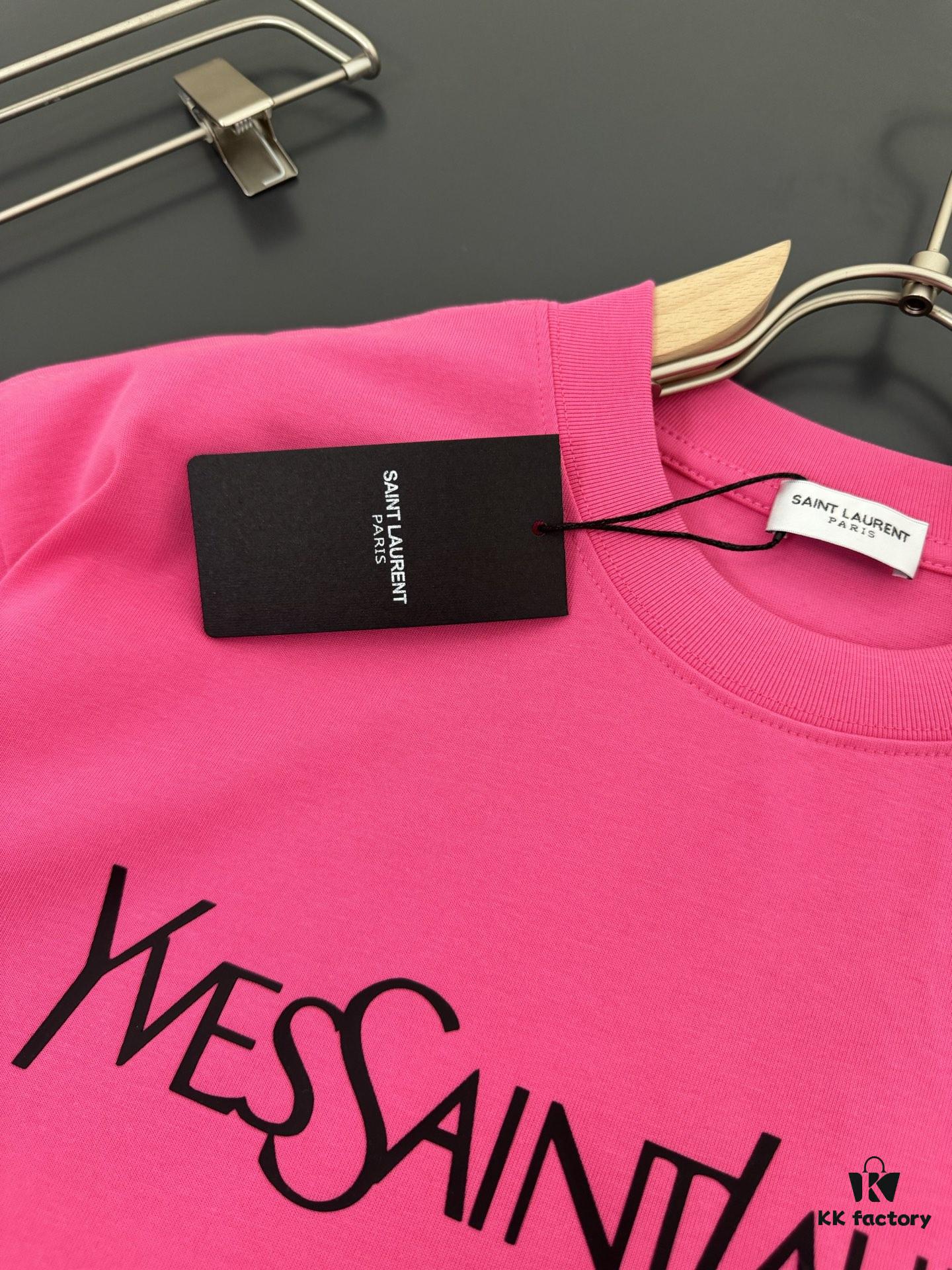 Yves Saint Laurent *YSL* Saint Laurent 320g Heavyweight Pure Cotton T-Shirt, Thick and Breathable Loose Fit, Logo Print Design, Spring and Summer New Round Neck Fashion Short Sleeve Tee