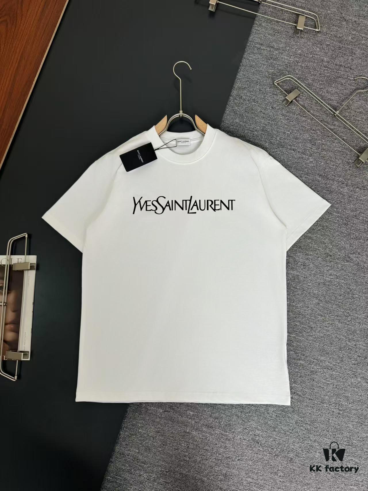 Yves Saint Laurent *YSL* Saint Laurent 320g Heavyweight Cotton T-Shirt with Logo Print, Thick and Breathable Loose-Fit Short-Sleeve Crew Neck Tee for Spring and Summer