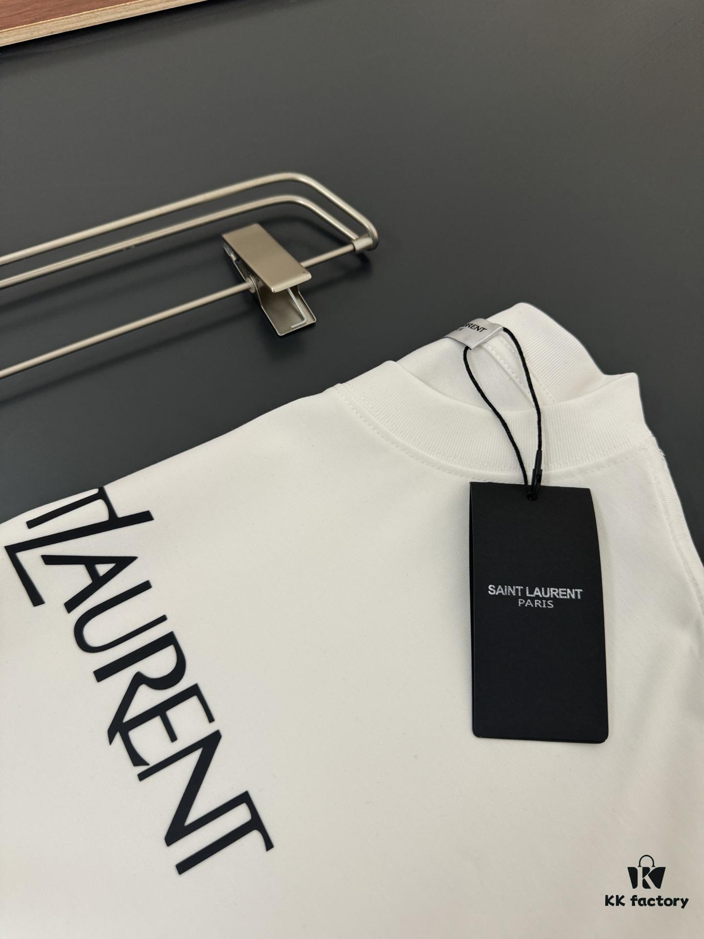 Yves Saint Laurent *YSL* Saint Laurent 320g Heavyweight Cotton T-Shirt with Logo Print, Thick and Breathable Loose-Fit Short-Sleeve Crew Neck Tee for Spring and Summer