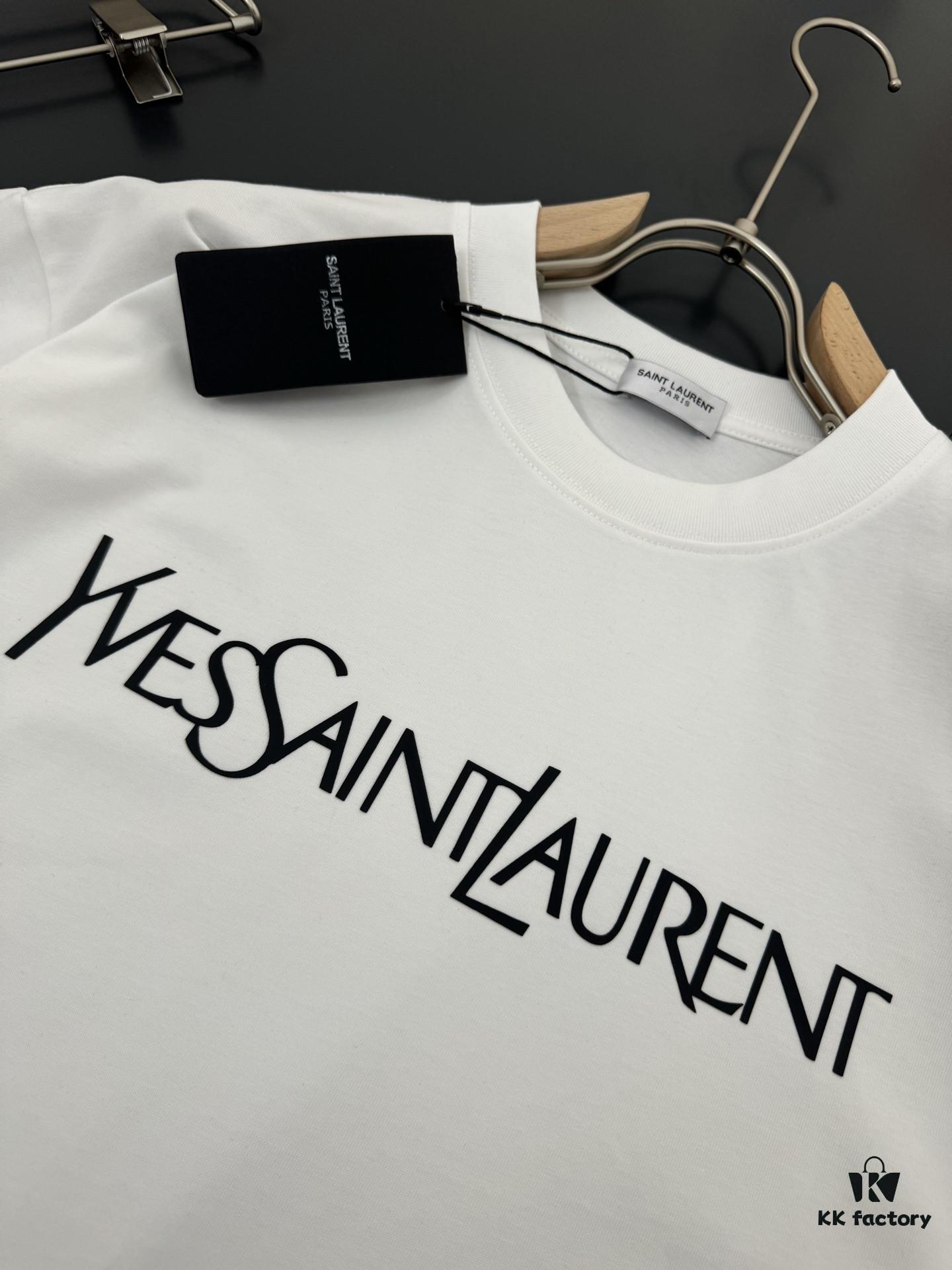 Yves Saint Laurent *YSL* Saint Laurent 320g Heavyweight Cotton T-Shirt with Logo Print, Thick and Breathable Loose-Fit Short-Sleeve Crew Neck Tee for Spring and Summer