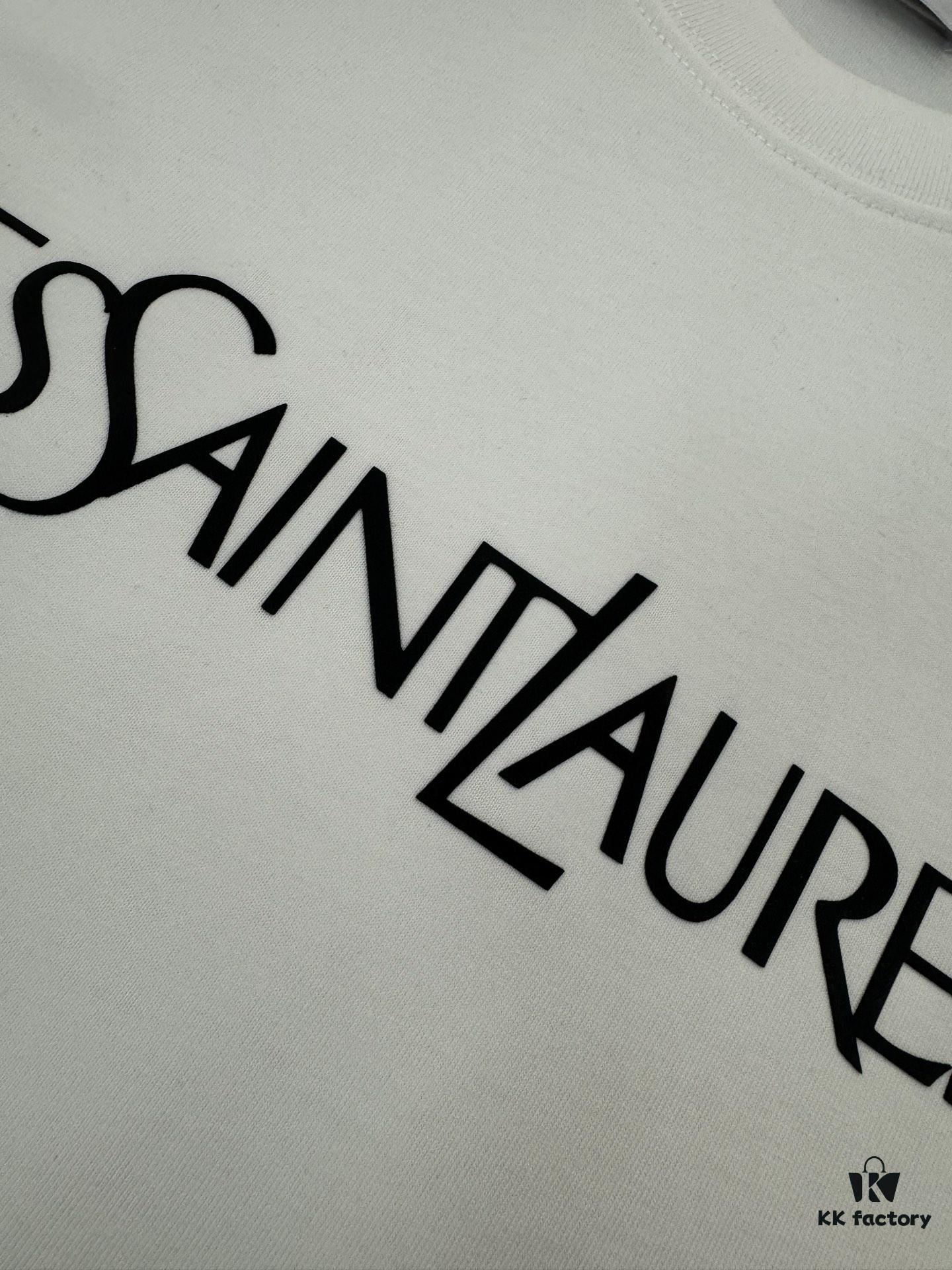 Yves Saint Laurent *YSL* Saint Laurent 320g Heavyweight Cotton T-Shirt with Logo Print, Thick and Breathable Loose-Fit Short-Sleeve Crew Neck Tee for Spring and Summer